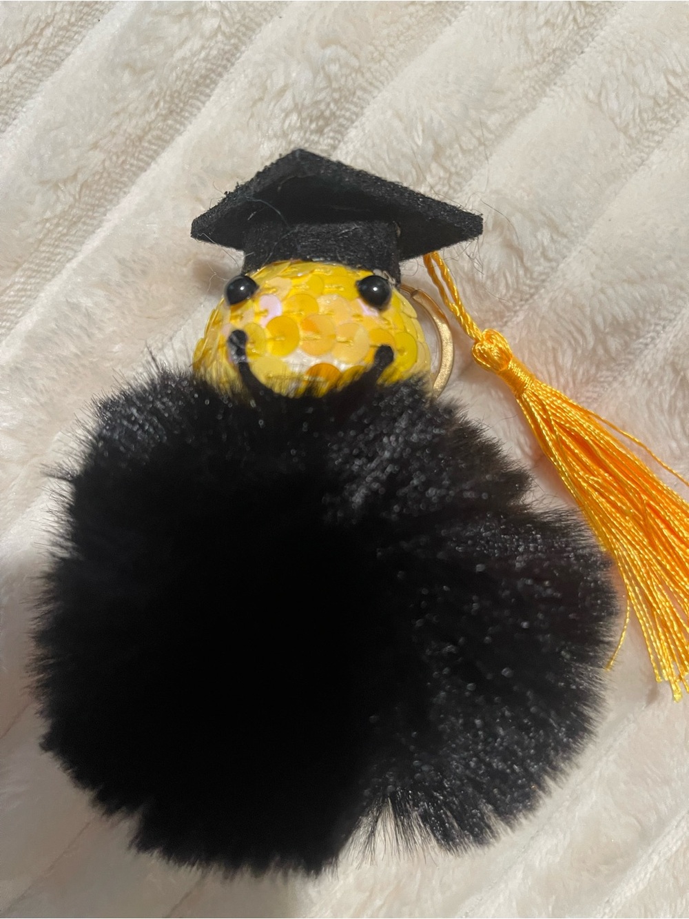 Graduation Pom-Pom Keychain for Kids - Black & Yellow
